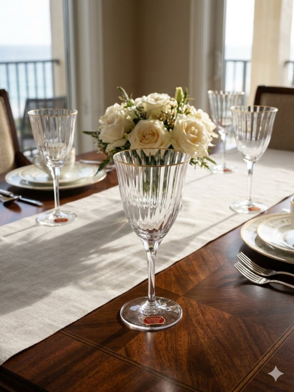 Gorham Crystal Laurin Gold Paneled Wine Glass Set Of 4